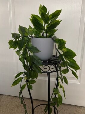 Green Artificial Hanging Pothos in White Planter by